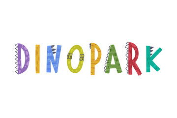 Dino Park Inscription with Spiked Dino Alphabet Letters Vector Illustration