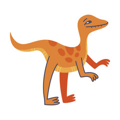 Funny Orange Dinosaur as Cute Prehistoric Creature and Comic Jurassic Predator Vector Illustration