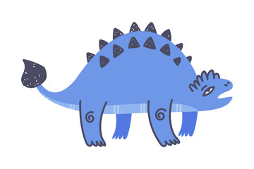 Funny Blue Spiked Dinosaur as Cute Prehistoric Creature and Comic Jurassic Predator Vector Illustration