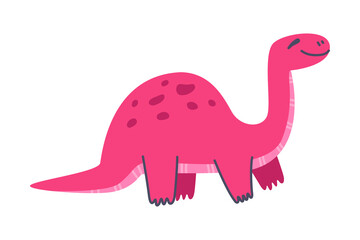Funny Pink Dinosaur as Cute Prehistoric Creature and Comic Jurassic Predator Vector Illustration
