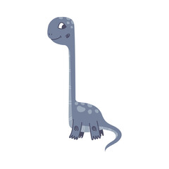 Funny Long Necked Dinosaur as Cute Prehistoric Creature and Comic Jurassic Predator Vector Illustration