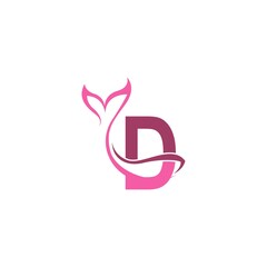 Letter D with mermaid tail icon logo design template