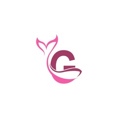 Letter G with mermaid tail icon logo design template