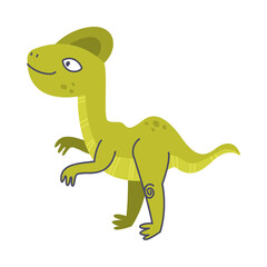 Funny Green Dinosaur as Cute Prehistoric Creature and Comic Jurassic Predator Vector Illustration
