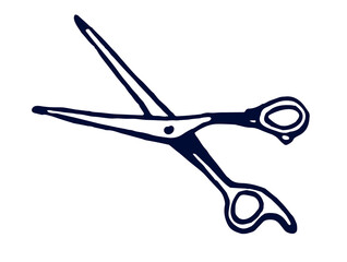 scissors drawn in the doodle style, isolated on a white background