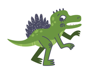 Funny Green Dinosaur as Cute Prehistoric Creature and Comic Jurassic Predator Vector Illustration
