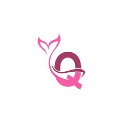 Letter Q with mermaid tail icon logo design template