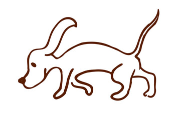 a beagle dog, drawn by Lyne in the doodle style, isolated on a white background. dachshund dog