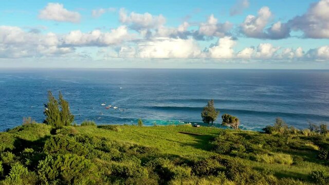 4K drone video tropical travel adventure surfing on the coast with waves