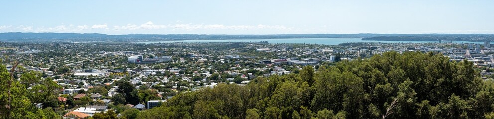 View on Auckland Central Business District from Mount Eden Volcanic Park - obrazy, fototapety, plakaty
