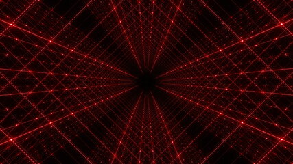 Grid tunnel of dots and lines. Plexus Technology background.
