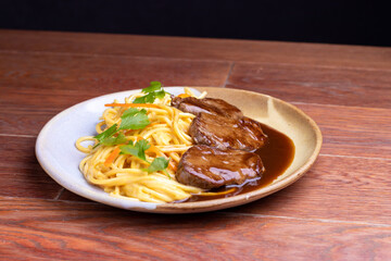 Spaghetti pasta and meat on sauce