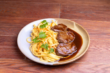 Spaghetti pasta and meat on sauce