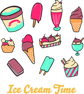 Cute types of Ice cream summer set