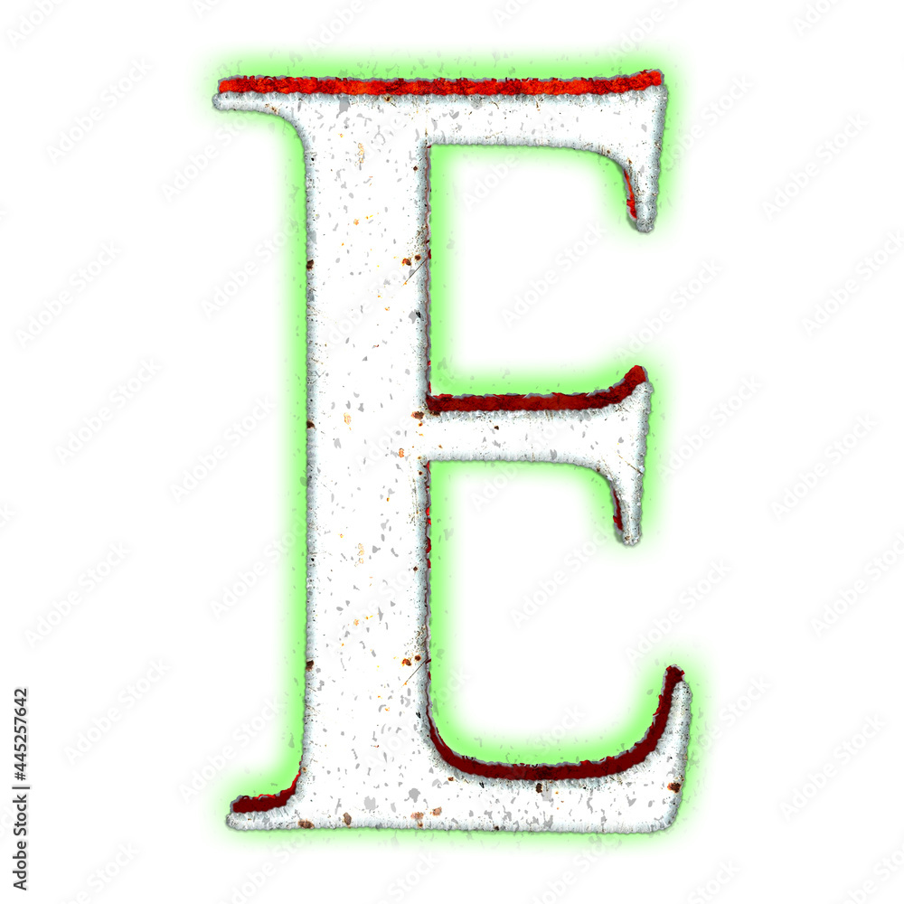 Poster 3d rendering of an abstract white alphabet letter e isolated on a white background