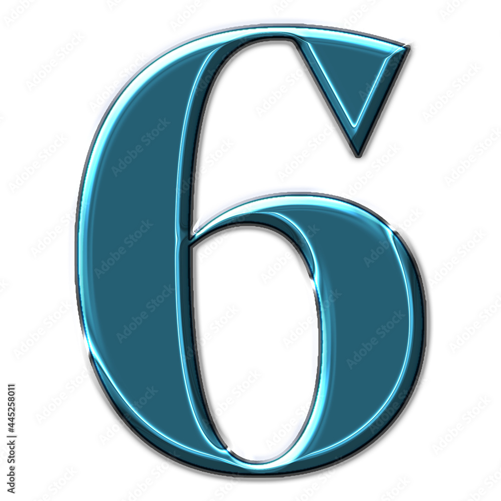 Poster 3d rendering of a blue number six symbol isolated on a white background