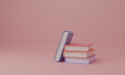 Fototapeta premium Stack of books on pastel background. Concept for learning, education, online courses. 3d rendering