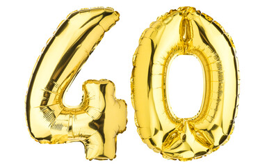 Number Forty 40 balloons. Helium balloon. 40 years. Golden Yellow foil color. Birthday Party,...