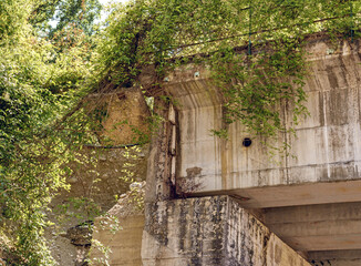 low angle view of damaged bridge due to an overflow of the Mollarino river in the Italian town Atina