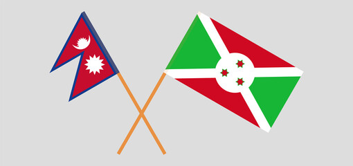 Crossed flags of Nepal and Burundi. Official colors. Correct proportion