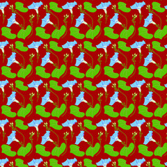Pattern with a blue bindweed on a red background