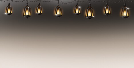 Lanterns Halloween pattern with dark background