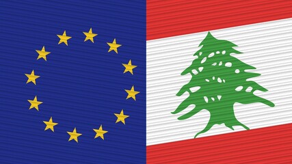 Lebanon and European Union Two Half Flags Together Fabric Texture Illustration