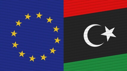 Libya and European Union Two Half Flags Together Fabric Texture Illustration