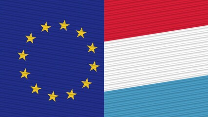 Luxembourg and European Union Two Half Flags Together Fabric Texture Illustration