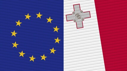 Malta and European Union Two Half Flags Together Fabric Texture Illustration