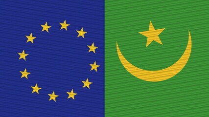 Mauritania and European Union Two Half Flags Together Fabric Texture Illustration