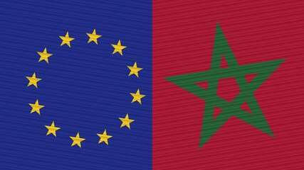 Morocco and European Union Two Half Flags Together Fabric Texture Illustration