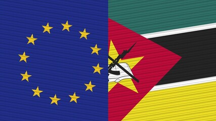Mozambique and European Union Two Half Flags Together Fabric Texture Illustration
