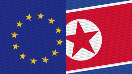 North Korea and European Union Two Half Flags Together Fabric Texture Illustration