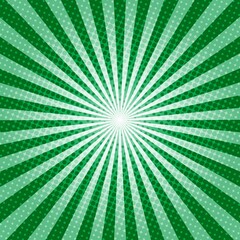 Green Sunburst Pattern Background. Sunburst with rays background. Vector illustration. Green radial background. Halftone background.