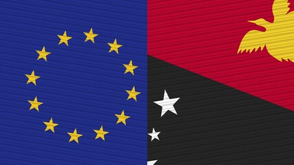 Papua New Guinea and European Union Two Half Flags Together Fabric Texture Illustration