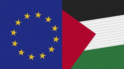 Palestine and European Union Two Half Flags Together Fabric Texture Illustration