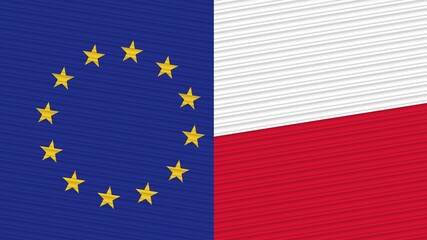 Poland and European Union Two Half Flags Together Fabric Texture Illustration
