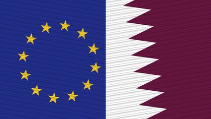Qatar and European Union Two Half Flags Together Fabric Texture Illustration