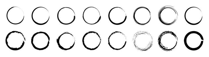 A set of circles drawn with a brush. Grunge design elements.