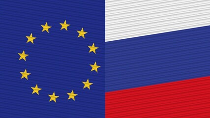 Russia and European Union Two Half Flags Together Fabric Texture Illustration