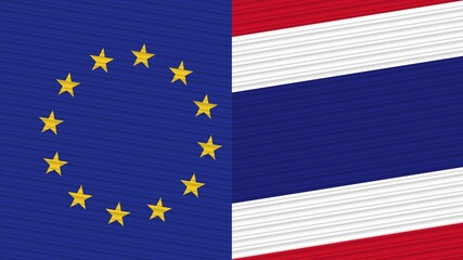 Thailand and European Union Two Half Flags Together Fabric Texture Illustration