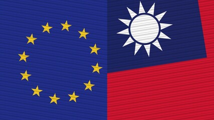 Taiwan and European Union Two Half Flags Together Fabric Texture Illustration