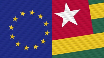 Togo and European Union Two Half Flags Together Fabric Texture Illustration