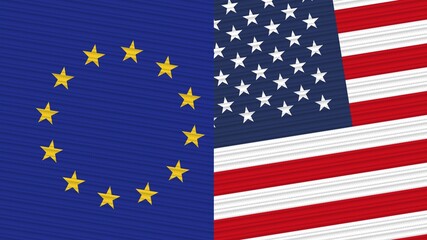 United States of America and European Union Two Half Flags Together Fabric Texture Illustration