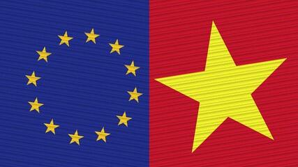 Vietnam and European Union Two Half Flags Together Fabric Texture Illustration