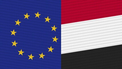Yemen and European Union Two Half Flags Together Fabric Texture Illustration