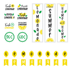 Labels and signs of fresh lemonade with lemon. Vector illustrations for graphic and web design, for stand, restaurant - obrazy, fototapety, plakaty