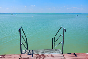 Obraz na płótnie Canvas Pier stairs, at the beach of Lake Balaton, Hungary