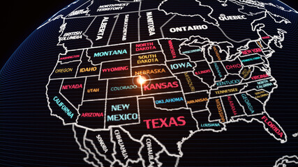 a world map of United state, 3d rendering,